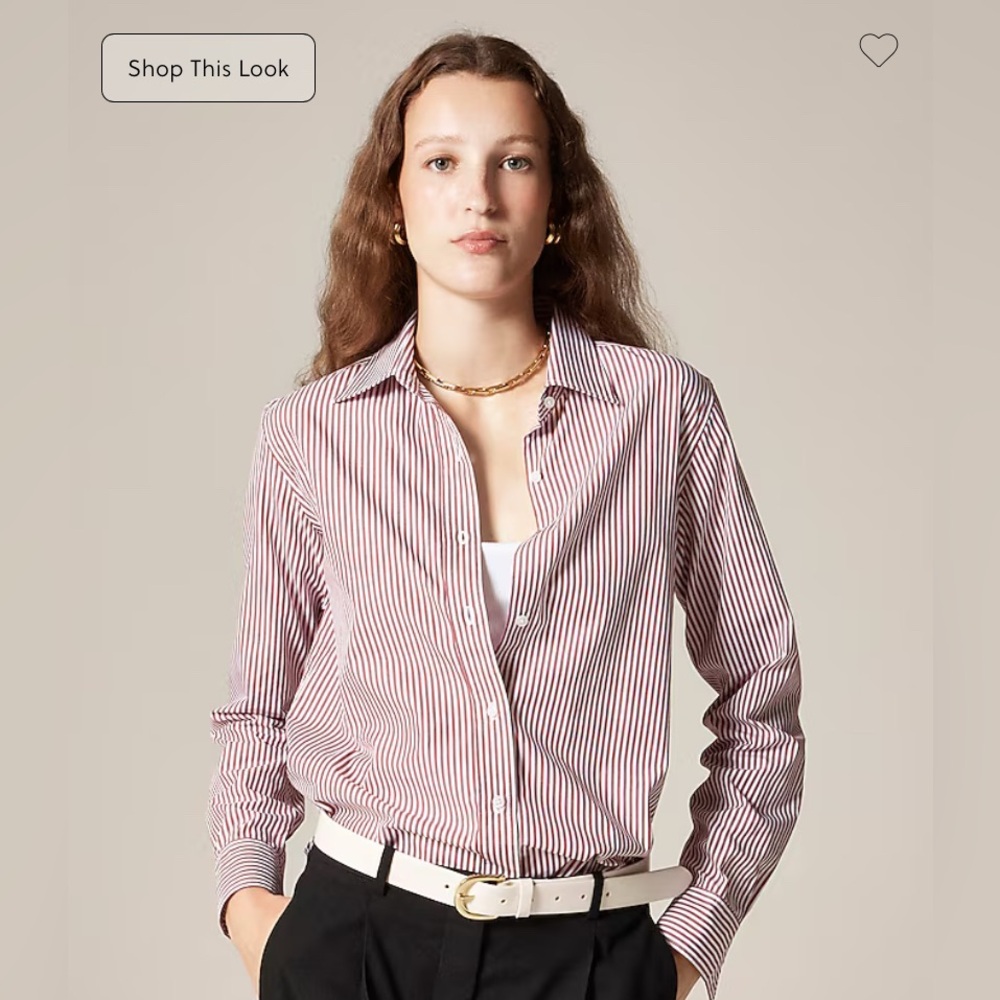J. Crew Red and White Striped Button-Down Shirt